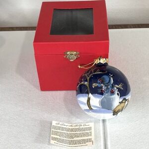 Costco Reverse Hand Painted Glass Snowman Christmas Ornament Holiday Boxed 4"